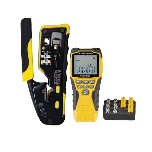 KLEIN TOOLS VDV501-851 Scout Pro 3 Cable Tester & Pass-Thru Modular Wire Crimper, All-in-One Tool Cuts, Strips, Crimps, Fast and Reliable VDV226-110, Yellow/Black, Pack of 1