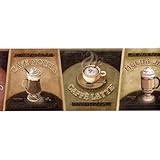 TRIMZ Coffee Wallpaper Border – Cafe Mocha & Cappuccino Motif, Rustic Kitchen Décor, Pre-Pasted, 15 Ft x 6.6 in