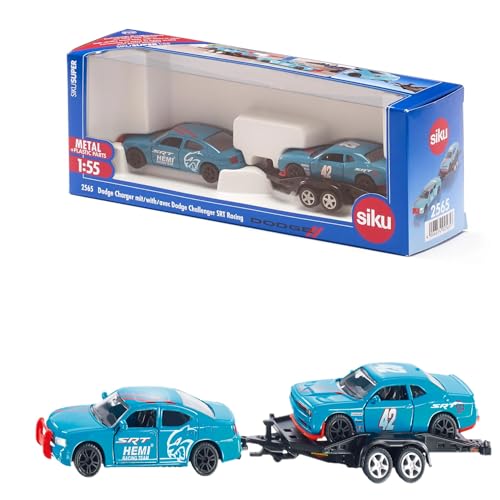 Siku 2565, Dodge Charger mit Dodge Challenger SRT Racing, Himmelblau, Metall/Kunststoff, 1:55, &Ouml;ffenbare T&uuml;ren