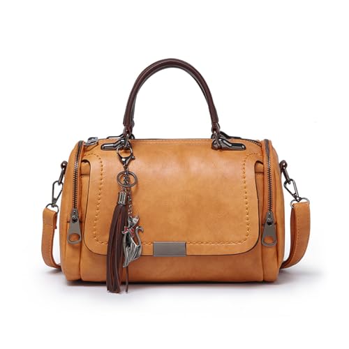 SONARIN Moda Bolsos de Mujer,Vintage PU Señoras Bolso de Mano Bolso Bandolera Bolsa de Hombro Bolsos Boston para Trabajo Viajes Citas Diario(Marrón)