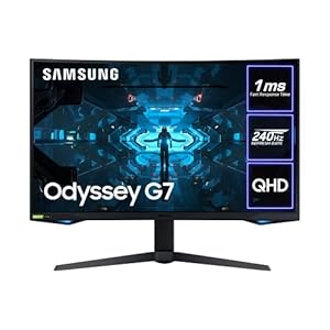 Samsung Odyssey G7 LC27G75TQSRXXU 27″ 1000R Curved Gaming Monitor – 240Hz, 1ms, 1440p QHD, Gsync, QLED, HDR600, HDMI, Displayport, USB