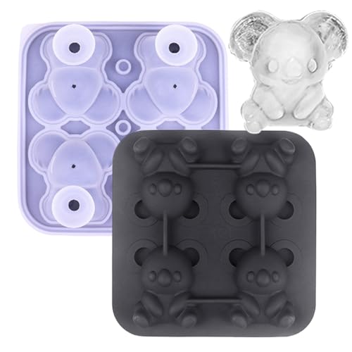 Cuencos de hielo de silicona - Molde de cubitos de hielo de silicona Koala para congelador,4-Rejilla Reutilizable Fácil de liberar Cubos para Congelador Bourbon Cóctel Whisky Jugo De Hielo