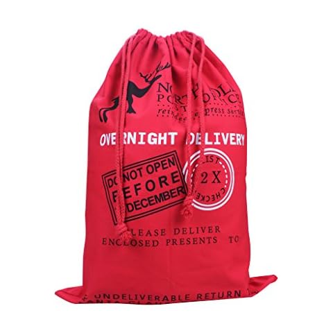 Large Christmas Bag Santa Sacks with Drawstring for Xmas Presents Stocking Stuffers Holiday Gifts & Party Favors, Personalized Name Cotton Canvas 19.69" x 27.56"(1PCS) (Red) Cover