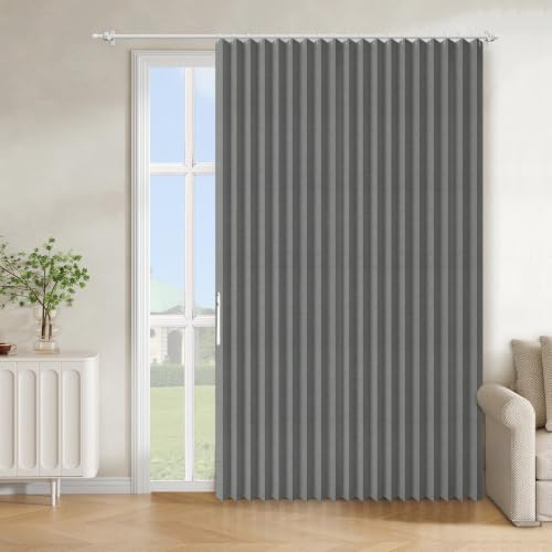 Image of AJAZZ Blackout Accordion Door Curtain 1 Panel 98 inchx78 inch Dark Grey - Magnetic Folding Room Divider, No-Drill Sliding Patio Closet