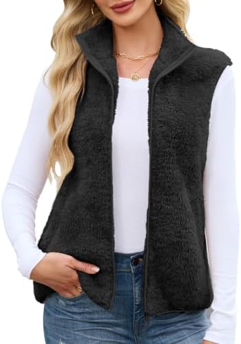 Teddy Fleece Weste Damen Herbst Winter Ärmellos Leicht Plüsch Fleecejacke | Plüsch Fleece Weste Damen, Sherpa Futter, Stehkragen, mit Reißverschluss, Herbst und Winter