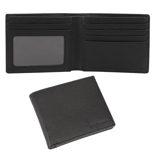 Mens Leather Wallet with ID, Slim Design | RFID Blocking, 5 Credit Card Slots, 1 ID Window, 2 Sections for Bills & 2 Additional Slots | Gift Boxed by Botanner Genuine Leather -Black