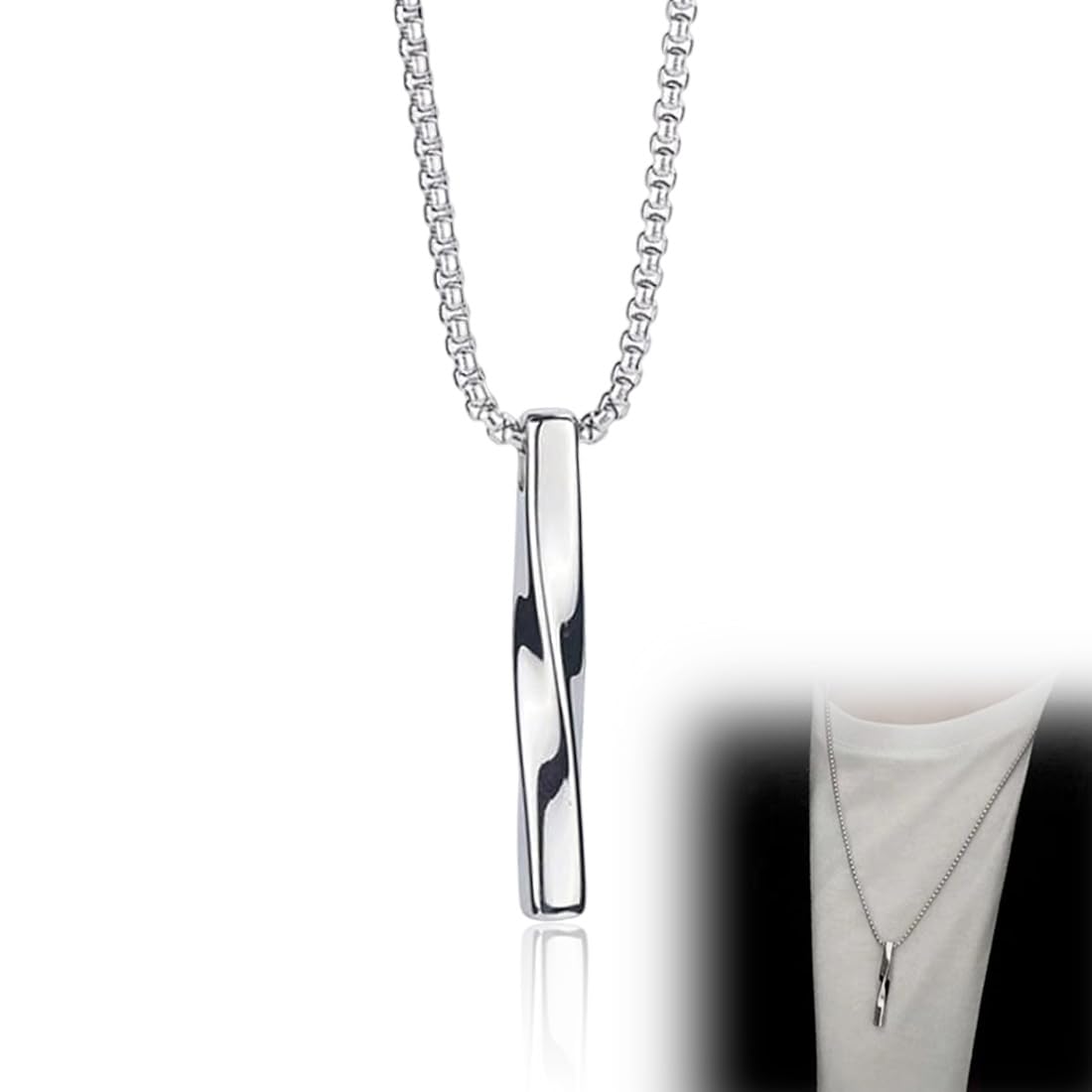 XEPWOLU Collares Hombre de Acero Inoxidable de Plata y Bar Collar Colgante Cadenas De Plata Hombre, Colgante Hombre Acero Inoxidable para Hombres Mujeres Parejas Collares Collar de Cadena para Hombre