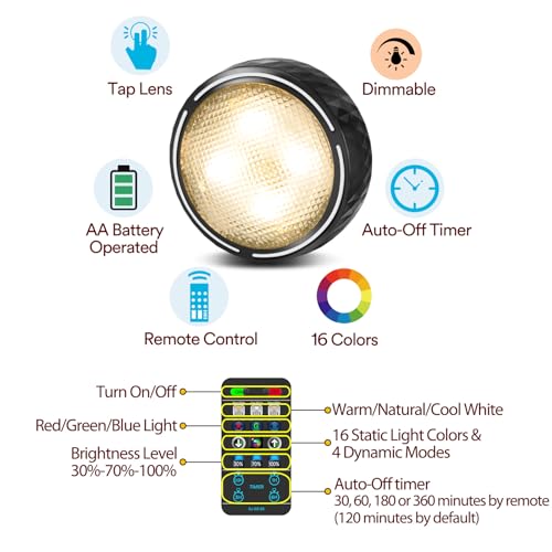 Tecomlight 5#-F-22-02-BL6 Led Puck Lights With Remote Control, Battery Operated Wireless Closet Lights, Under Cabinet Lighting Stick thumb #3