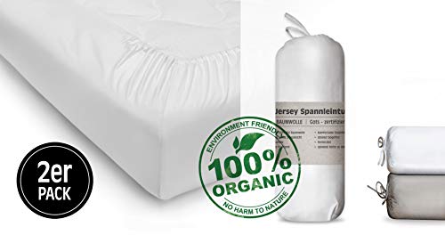 Blue Moon - Sábana bajera ajustable de algodón orgánico, certificado GOTS, color verde, algodón, Juego de 2 piezas para cuna., 70 x 140 cm