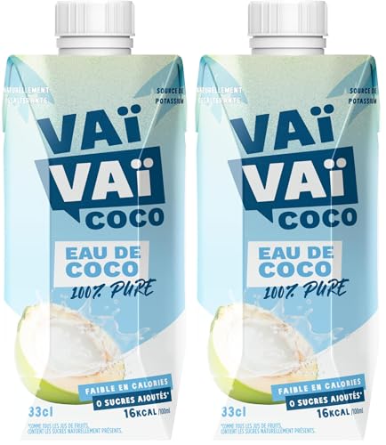 Vaïvaï - Eau de Coco - 100% Pur Jus - Douce et Rafraîchissante - Sans Sucres Ajoutés - 12 Briques Tetra Pak de 33cl (Lot de 2)