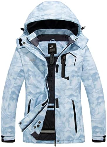 Wantdo Women's Waterproof Ski Jackets Mountain Fleece Ski Jacket Blue Floral 2XL