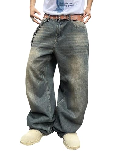 Y2k Mens Wide Leg Jeans Baggy Pants Loose Fit Denim Jeans Hip Hop Skater Pants Trousers Streetwear