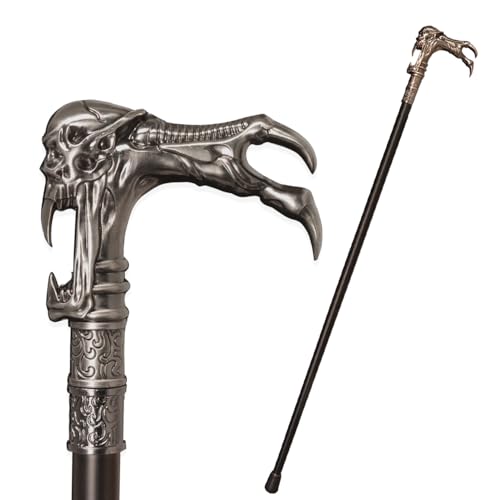 36 Metal Fantasy Skull Claw Walking Cane - Ornate Dragon-Inspired Head Stick for Cosplay Collection & Decor