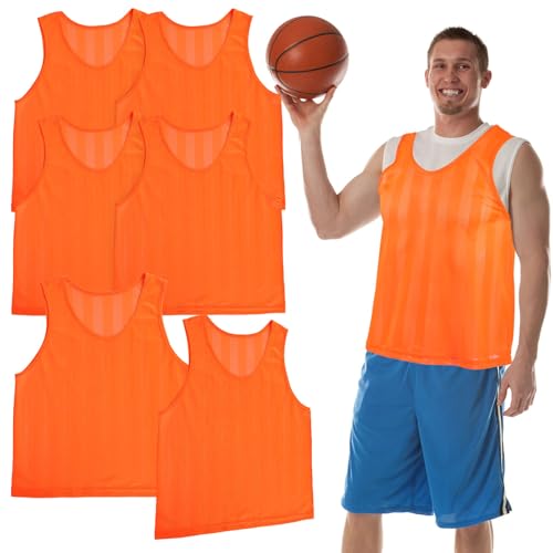 Gilets de foot pour sport collectif orange, chasubles d'entraînement outdoor et salle lot de 6