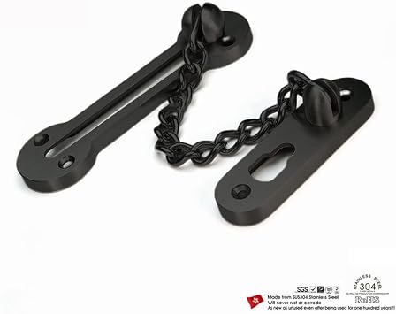 Door Chain Lock, 3mm Extra-Thick Ss304 Stainless Steel Solid Door Security Chain Guard, Heavy Duty Door Chain for Inside Door (Black)