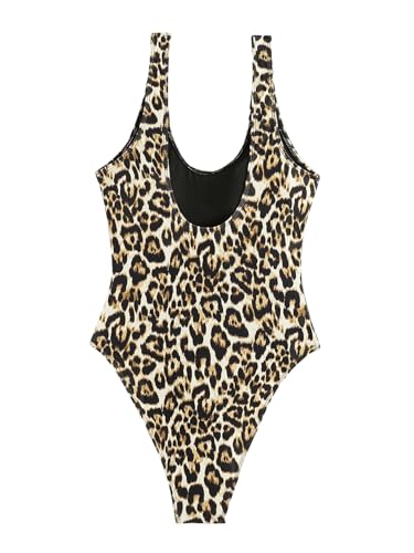 Floerns Women's Leopard Backless Scoop Neck High Cut One Piece Swimsuit4