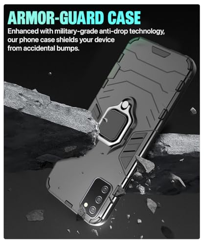 Image of WOW IMAGINE Shock Proof Back Case Mobile Cover for Samsung Galaxy M02s | F02s | A02s (Armor | Hybrid PC + TPU | Full Protection with Ring Holder Kickstand | Carbon Black)