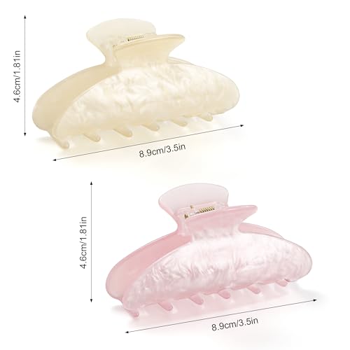 Image of 2 PCS Hair Claw Clips for Women Non-slip Hair Clips Strong Hold Large Hair Claw Clip for Thick Thin Hair Pink Elegant Hair Accessory for Girls