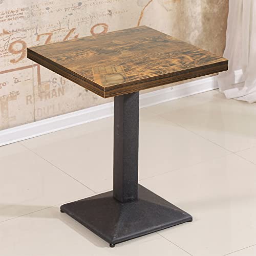 HUOLE Table de Bar Carrée Industrielle Rétro - Table à Manger Bistrot en Bois avec Pied Central, Charge Maximale 120KG, 60 x 60 x 75 cm (Horloge)