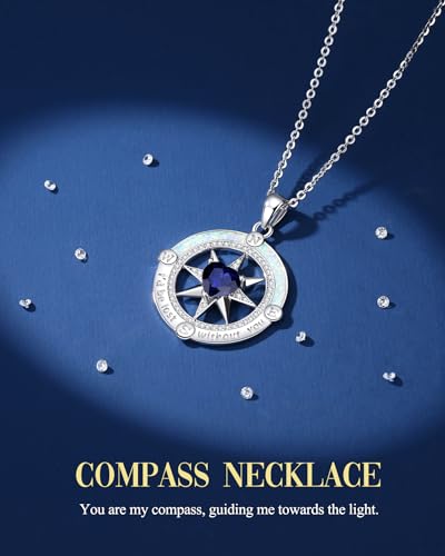 FANCIME Compass Necklace for Women Sterling Silver Compass Jewelry Opal Pendant Fine Jewelry Gemstone Birthday Christmas Gifts for Wife - Image 4