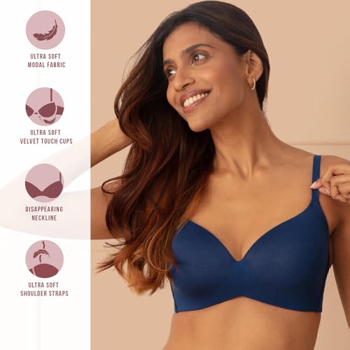 Image of NYKD (NYB013 Ultra Soft Modal Fabric Lightly Padded & Non Wired Tshirt Bra for Women | Seamless Neckline with Comfortable, Soft & Non Slip Shoulder Strap