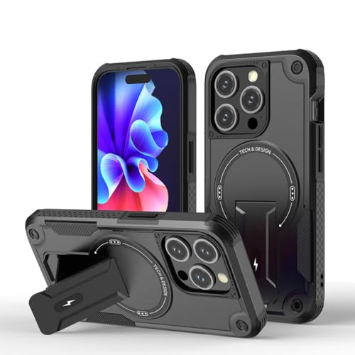 Étui de charge sans fil magnétique noir pour iPhone 15 rigide antichoc