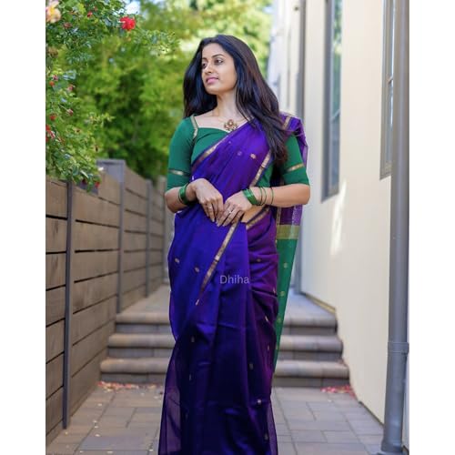 Image of Original Maheswari Cotton Silk Saree for Women | Kanjivaram Pure Silk Cotton Sari with Blouse | Zari Work | Tassels | Handloom Weave