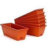 Bamworld 7 Stück Blumenkasten für Fensterbank, 43 cm Rechteckiger Blumenkübel mit Drainage, Kunststoff Pflanzkasten für Fenster Balkon Terrasse, Rot