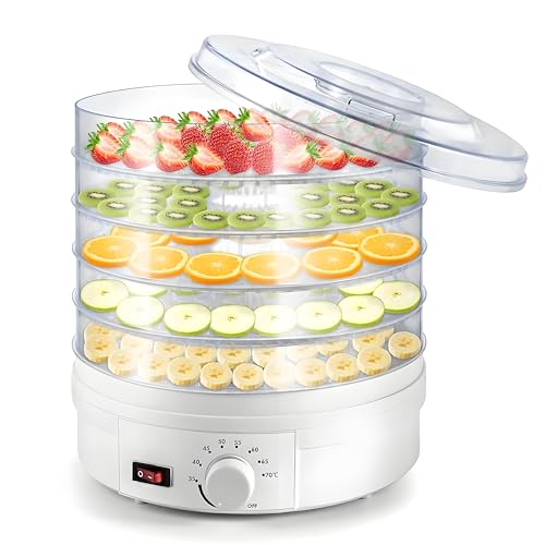 Food Dehydrator Machine, Professional Electric Multi-Tier Food Preserver, Meat or Beef Jerky Maker, Fruit & Vegetable Dryer with 5 Stackable Trays, High-Heat Circulation