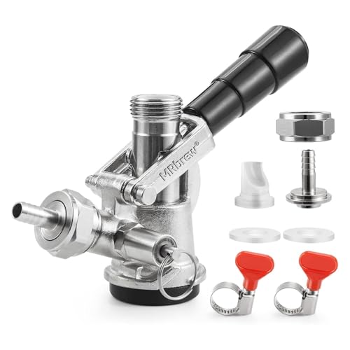 MRbrew D System Keg Coupler for Commercial Sankey fit 1/4 & 3/16 I.D Draft Beer line 5/16 Gas Barb Stainless Steel Probe with Check Valve Sealing Washer Hose Clamp - for Kegerator Tap Dispenser