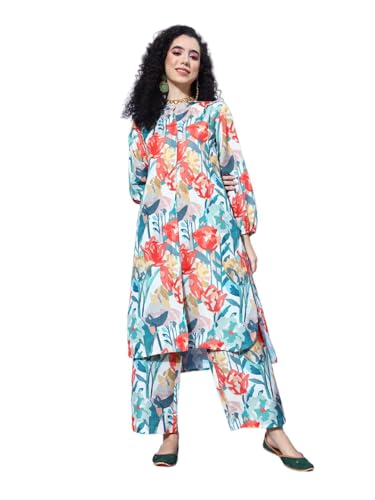 Kurta régulier en coton mélangé crème Varanga NV_VSET21091 chic pour femme