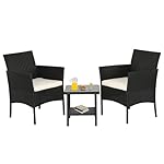 FDW Wicker Outdoor Furniture Patio Furniture Set of 3 Rattan Patio Chairs Outdoor Chairs Patio Conversation Set with Coffee Table for Yard Backyard Lawn Porch Poolside Balcony,Black