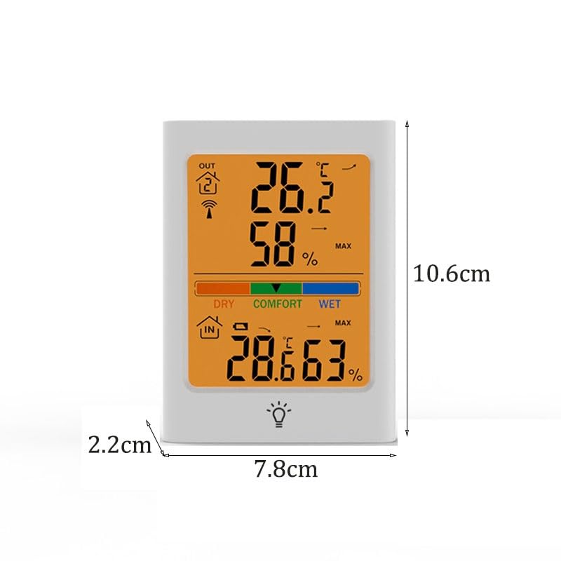 Indoor Outdoor Temperature Humidity Gauges with Backlit Large Screen Can Be Hung
