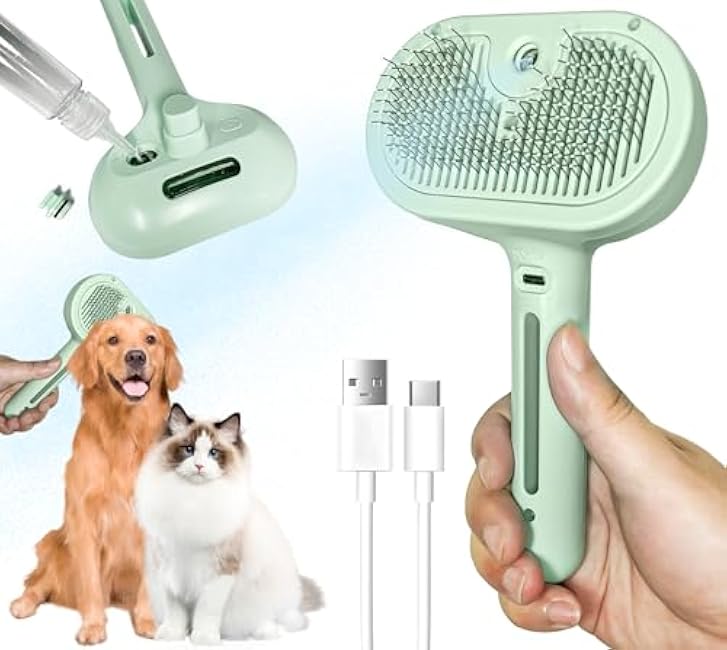 Self-Cleaning Spray Cat Brush for Shedding, Removes Static Flying Hair, and Works Wonders for Both Long and Short-Haired Pets 2 In 1 Cleaning Brush for Cats And Dogs Grooming-WzHsisUB