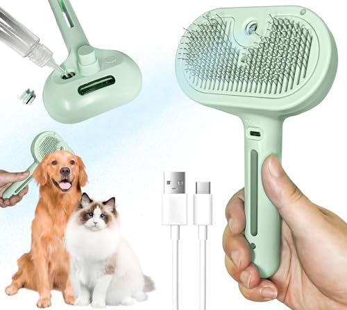 Image of Self-Cleaning Spray Cat Brush for Shedding, Removes Static Flying Hair, and Works Wonders for Both Long and Short-Haired Pets 2 In 1 Cleaning Brush for Cats And Dogs Grooming