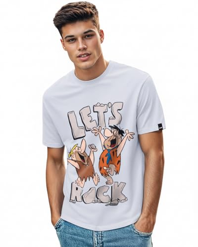 Image of Bewakoof X Cartoon Network Flintstones Men's Cotton Jersey Graphic Print Regular Fit Half Sleeve Round Neck T-Shirt | Tshirt for Men Cotton| Casual Wear | Street Wear
