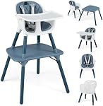 HONEY JOY 5-in-1 Chaise haute, chaise haute convertible pour les bébés et les tout-petits/bébés Chaise de table Set/Fourniture bébé avec/Safety Harness, PU Coussin en cuir & Bac alimentaire amovible (bleu)