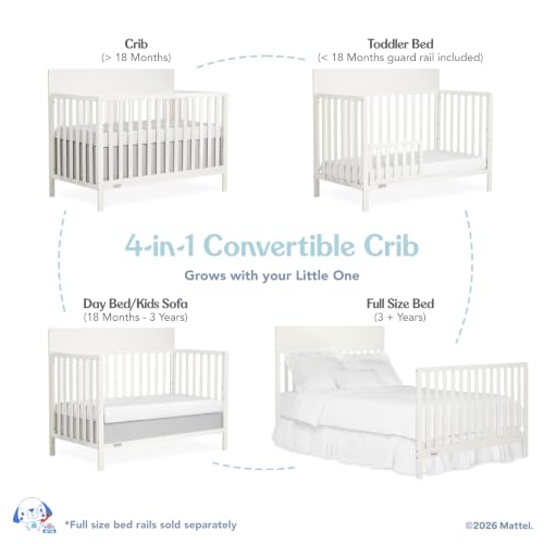 Image of Fisher-Price Meadowbrook 4-in-1 Convertible Full Size Baby Crib, Wooden Nursery Furniture, Converts to Toddler Bed with Guardrail, Daybed & Full-Size Bed, Greenguard Gold, BSA Certified, Cannoli Cream