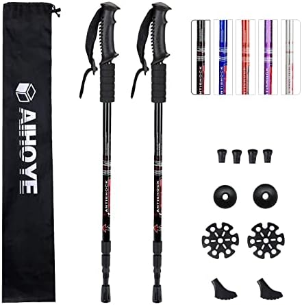 Aihoye Trekking Poles, Collapsible Lightweight Shock-Absorbent Hiking Walking Sticks Adjustable Aluminum Hiking Poles for Women Men Kids, 2 Pack (Black)