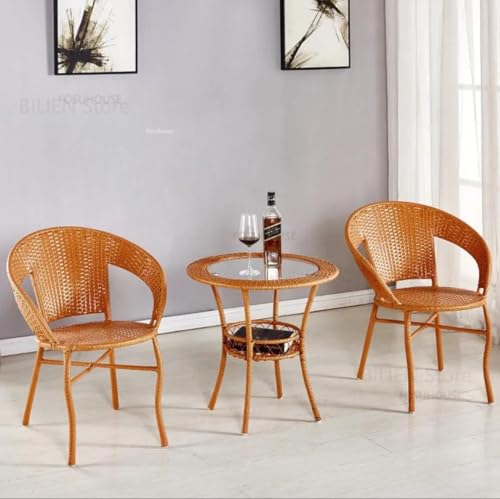 Image of 2+1 Outdoor Indoor Furniture Sets Rattan Wicker Chair Patio Set Bistro Set Conversation Set Balcony Outdoor Garden Furniture Chair, Apricot with Multicolor Cushion & Pillow