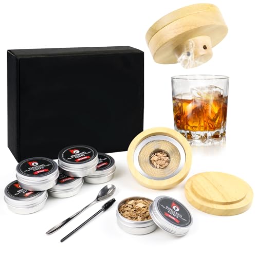 MCTNCT Kit Ahumador para Cócteles, Kit Ahumador De Whisky con 6 Virutas De Madera, Accesorios para Cócteles, Whisky, Bebidas, Bourbon, Café; Regalo para Hombre, Papá, Marido