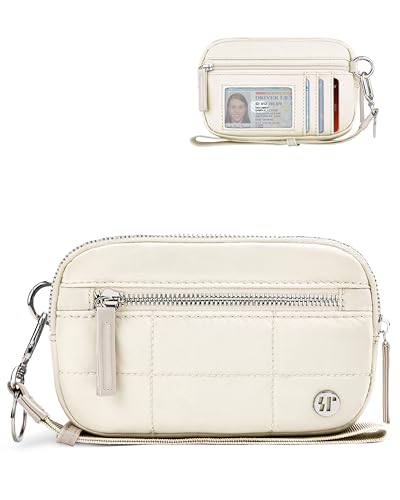 Image of Wallet Wristlet for Women, RFID Wallet Keychain with Dual Pocket (Beige)