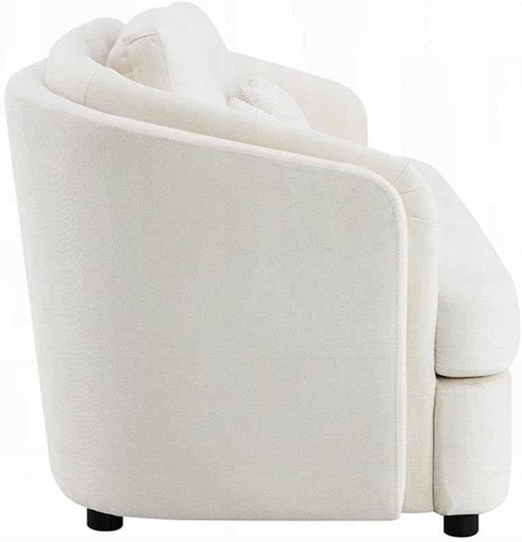 Pemberly Row 84 Inch Sofa, Beige Linen Upholstery, Pine Wood Frame, Plush Foam Padding, Pocket Coil Seat, 2 Lumbar Pillows, Loose Cushions, Modern Shape, KD Legs, Living Room Seating