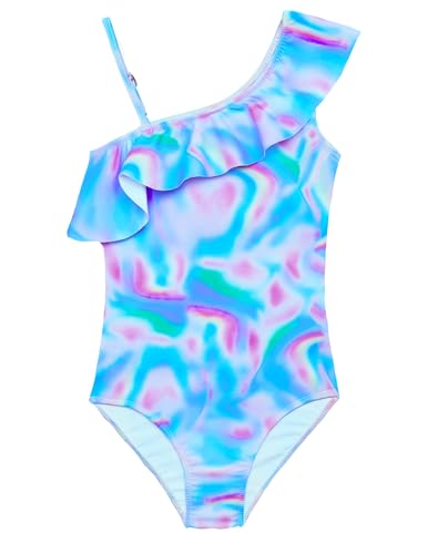 Image of Snowheart Girls Swimsuit Adjustable Shoulder Strap UPF50+ One-Shoulder Ruffle Bathing Suit 3-12T