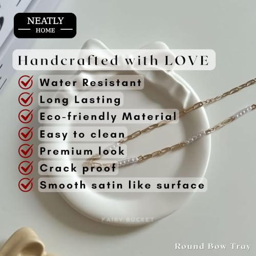 Image of Aesthetic Handmade Round Bow Trinket Tray Handmade | Jewelry Organizer | Vanity Tray for Women | Minimalist Home Decor, Candle Holder & Multipurpose - 10 x 10 cm