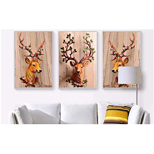 Arbre de bon augure élan fleur peinture décorative triple mur sans cadre