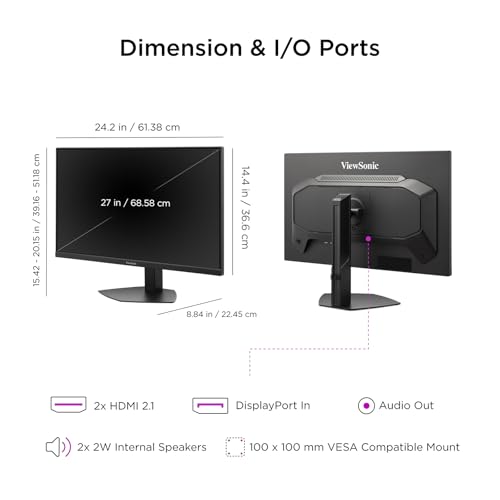 Image of ViewSonic VX2730D-4K 27 Inch 4K Gaming Monitor, IPS with Switchable Refresh Rate at 288Hz and 0.5ms for Smooth Gameplay, FreeSync Premium, Eye Care Technology, Advanced Ergonomics, HDMI, and DP Inputs