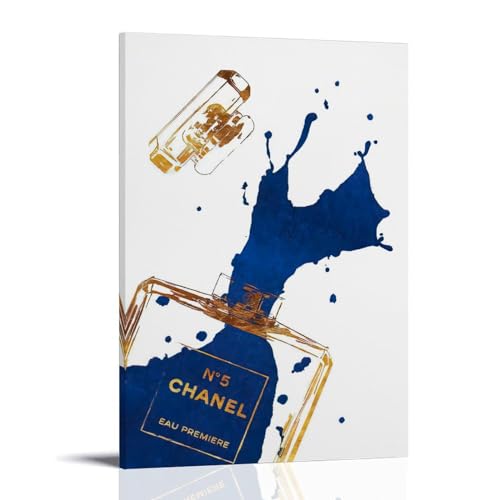 Image of BanLaArt Fashion Gold Perfume Bottle With Navy Blue Splash Canvas Print Poster Decorative Painting Canvas Wall Art Picture Print Modern Family Bedroom Decor 12x18inch(30x45cm), style-1