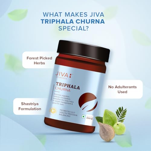 Image of Jiva Triphala Churna 100% Ayurvedic Formulation Made Of Harad, Amla, & Bahaida Improves Digestion & Metabolism | Effective For Tridoshashamak, Eye, Liver & Lung Diseases - 100g(Pack Of 1)