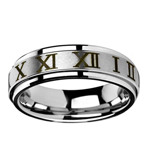 Image of PAURO Unisex Stainless Steel Roman Numerals Spin Worry Ring for Anxiety